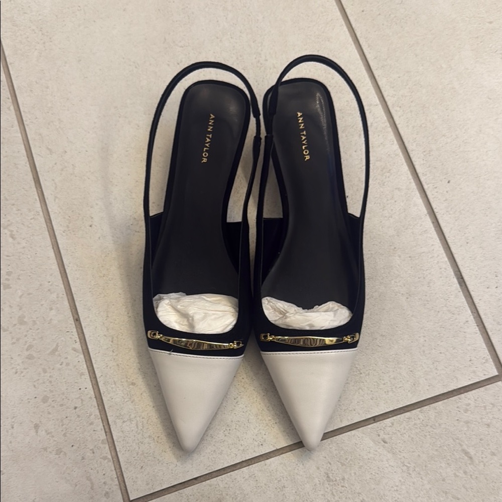 Ann Taylor Black and White Women's Slingback Shoes